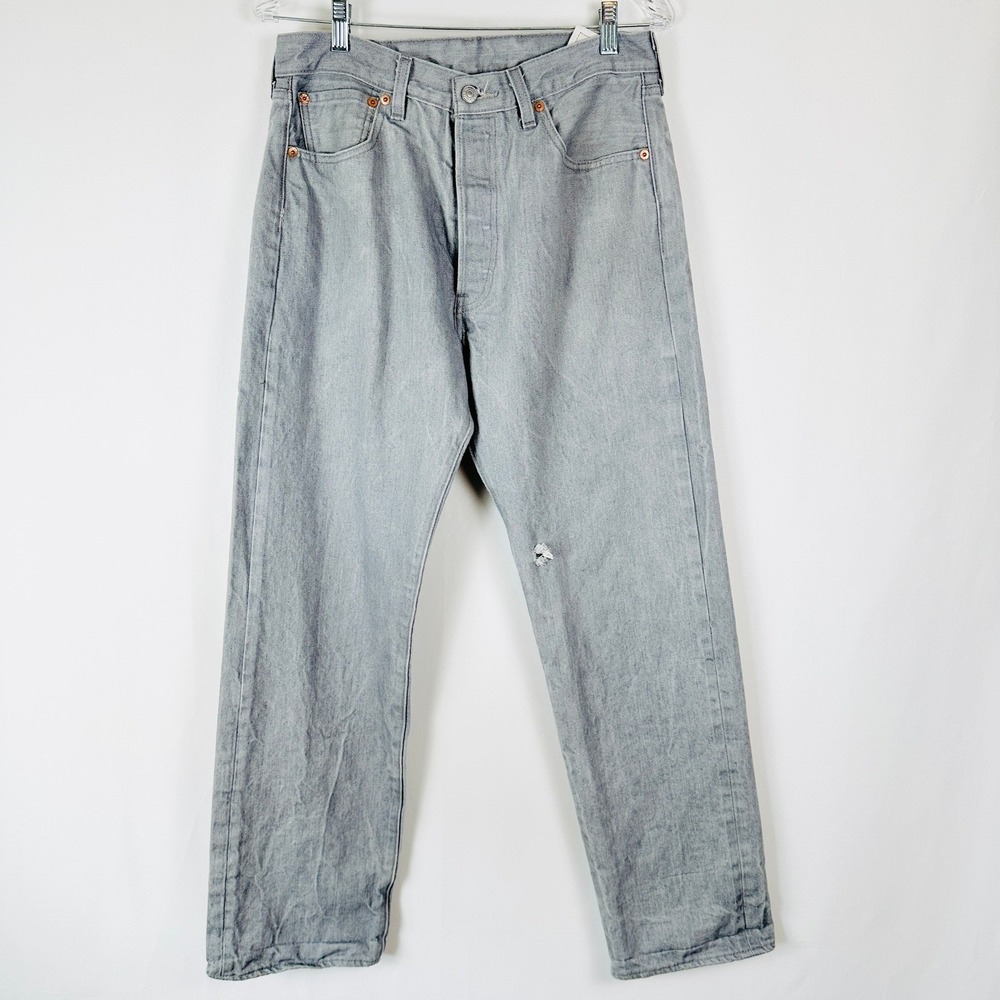 Levis 501 Mens Gray Straight Leg Button Fly Jeans 34x34 Workwear Casual